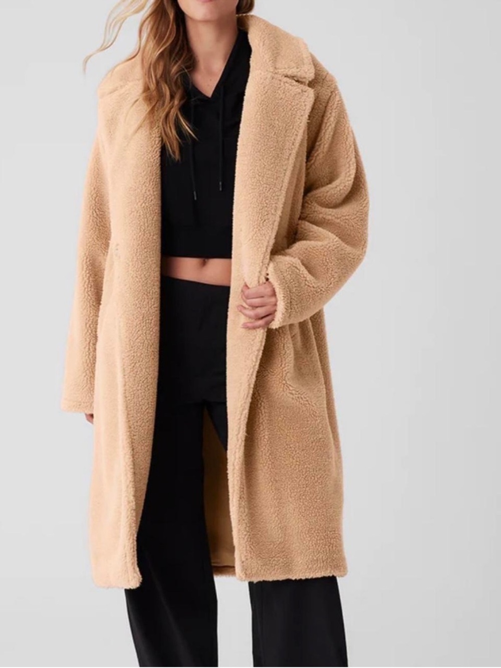 ALO Yoga Teddy Coat Camel Tan Oversized Sherpa Long Jacket - Picture 8 of 16
